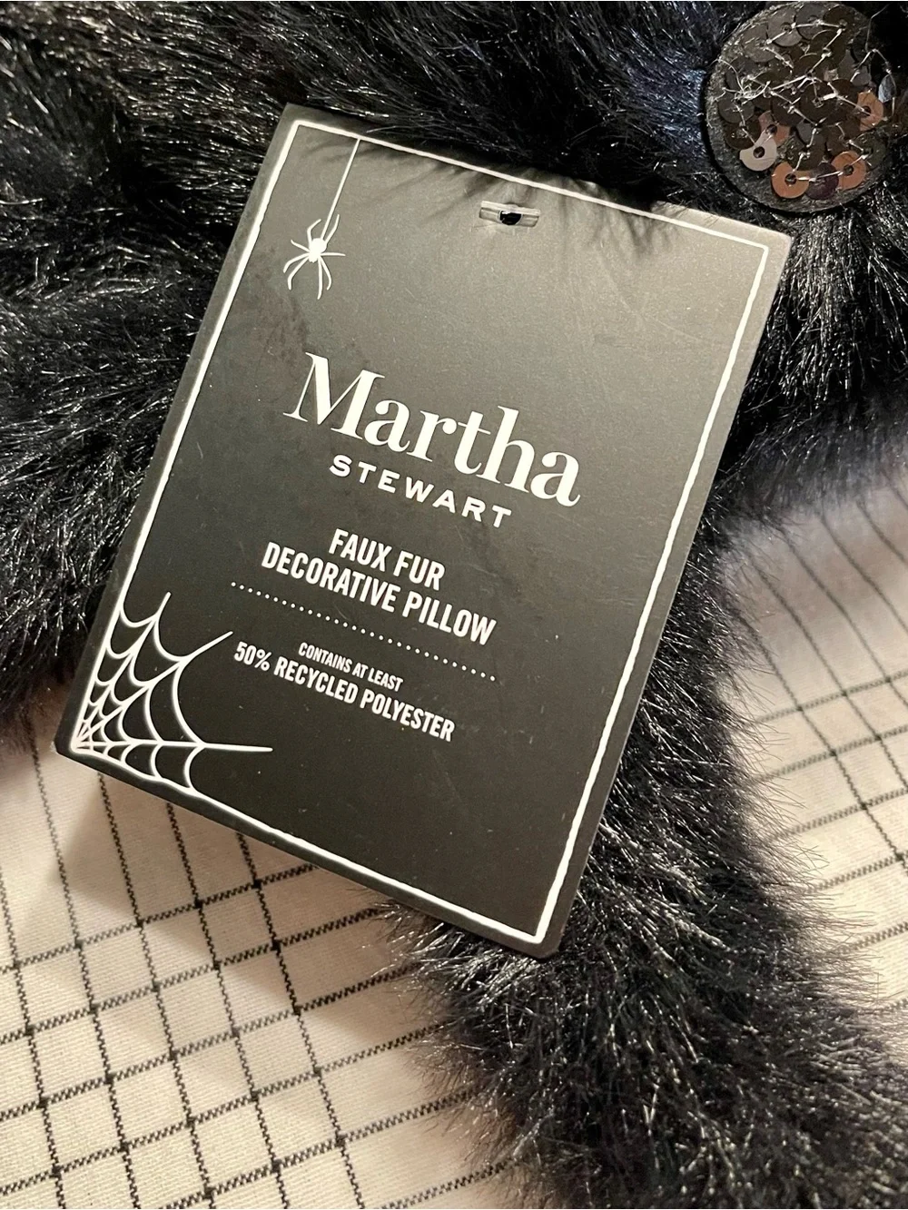 NWT MARTHA STEWART FAUX FUR Plush Black Fuzzy Spider Decor HALLOWEEN